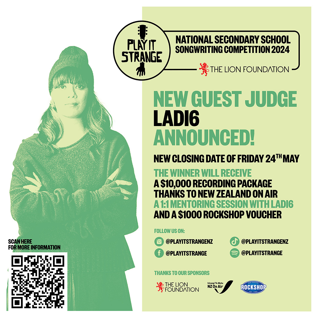 Aotearoa Music Legend Ladi6 Announced as Judge for Play It Strange’s National Secondary School Songwriting Competition